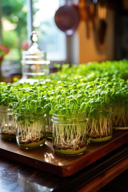 Microgreens en la cocina Foto de alta calidad.