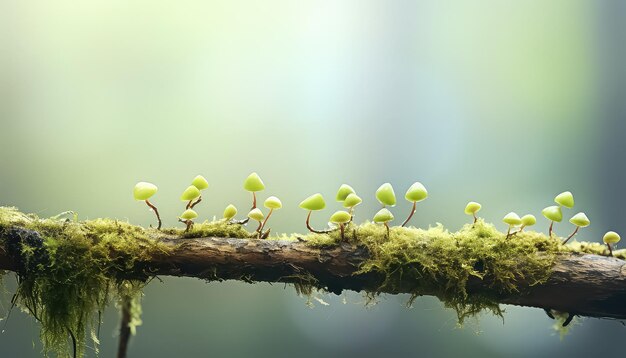 Microgreens de musgo em um galho na floresta