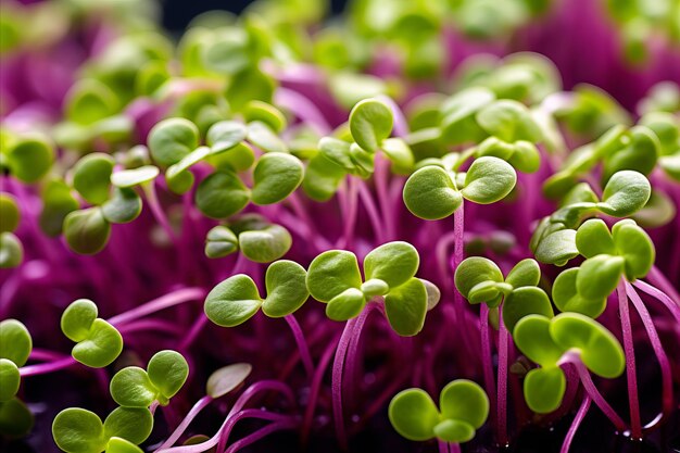 Microgreens delicados e ricos em nutrientes uma exibição cativante de cores e texturas vibrantes