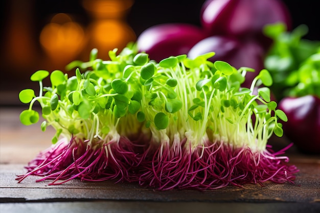 Microgreens delicados y ricos en nutrientes una cautivadora exhibición de colores y texturas vibrantes