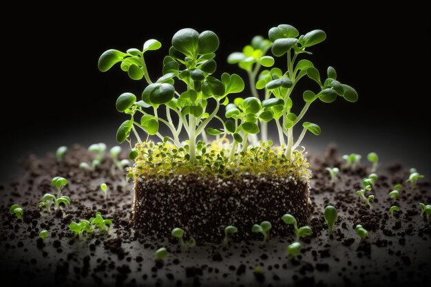 Microgreens, die biologische Bio-Gärtnerei aus nächster Nähe anbauen, werden von KI generiert