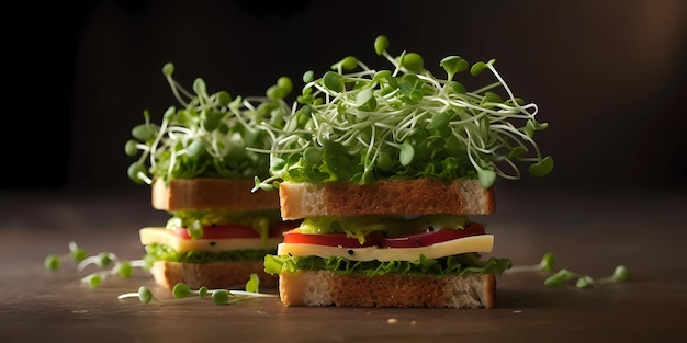 Microgreens ensalada sándwich con pan para un estilo de vida saludable IA generativa