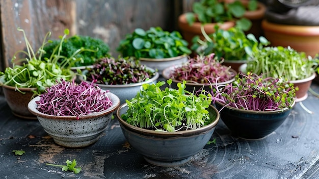Microgreens frescos num prato conceito de alimentação saudável IA generativa