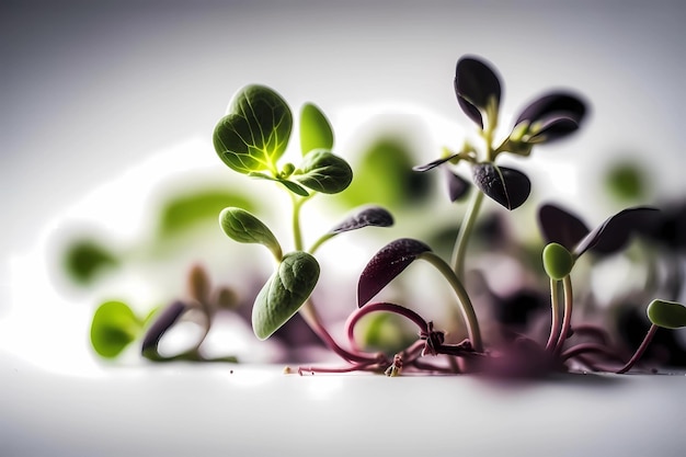 Foto microgreens-sprossen isoliert auf weißem hintergrund vegane micro-sonnenblumengrünsprossen wachsende gekeimte sonnenblumenkerne microgreens in nahaufnahme