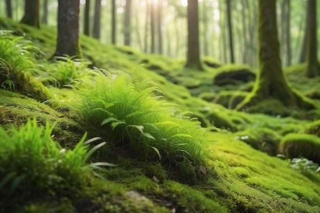 Microherba y musgo en el bosque Conservación ecológica segura