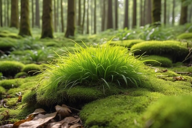 Microherba y musgo en el bosque Conservación ecológica segura