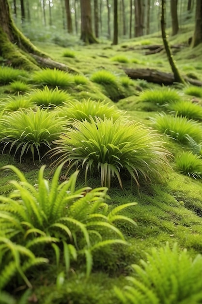 Microherba y musgo en el bosque Conservación ecológica segura