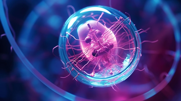 Microscopía de células futuristas de ingeniería genética Concepto avanzado de biotecnología IA generativa