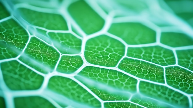 Microscopía de células vegetales de fantasía Estructuras orgánicas verdes Concepto de Microlife IA generativa