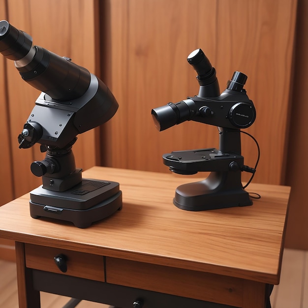 Microscopia em mesa de madeira gerada por IA