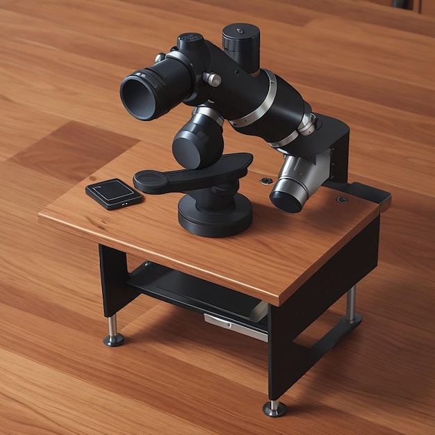 Microscopia em mesa de madeira gerada por IA