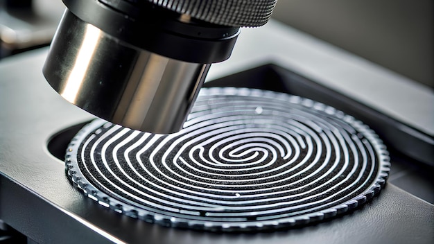 Microscopía forense Examen de primer plano de la huella dactilar bajo la lente Técnicas de investigación