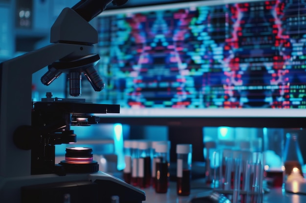 Microscópio de DNA estrutura humana ciência de fundo dupla hélice genética biotecnologia médica biol