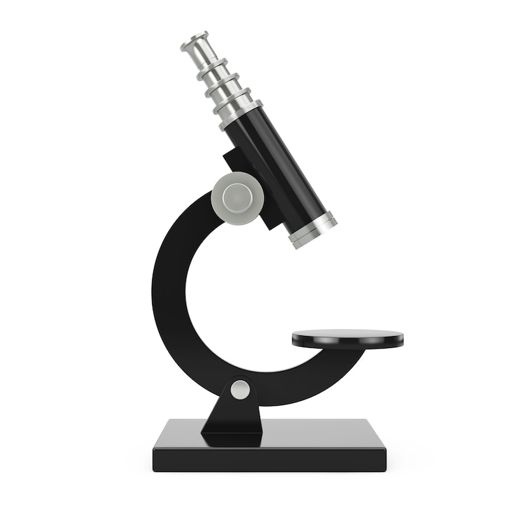 Foto microscópio de laboratório vintage abstrato em um fundo branco. renderização 3d.