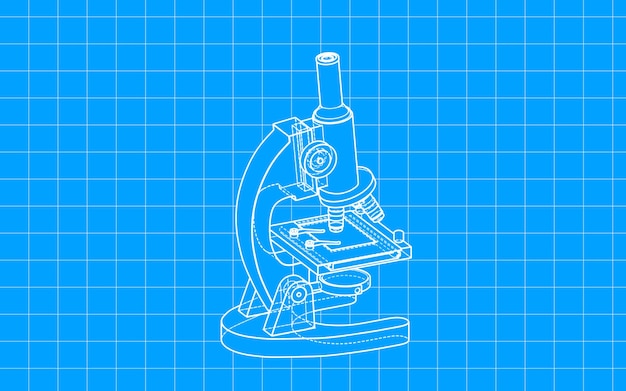 Foto microscopio dibujado a mano con ilustración de trama de estilo blueprint