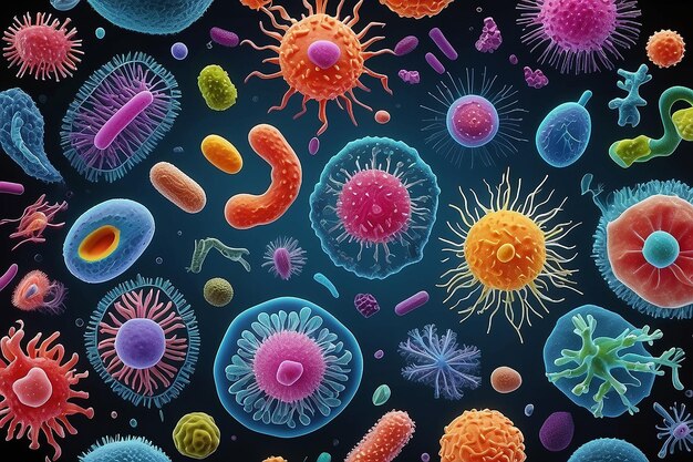 Microscópio microobjeto de bactérias azuis COVID19