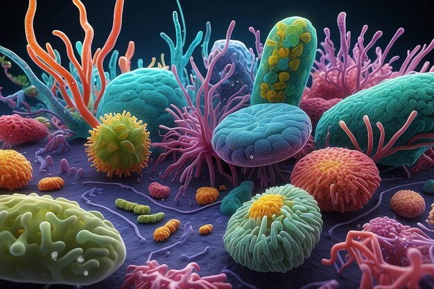 Microscopio de microobjetos de bacterias azules COVID19