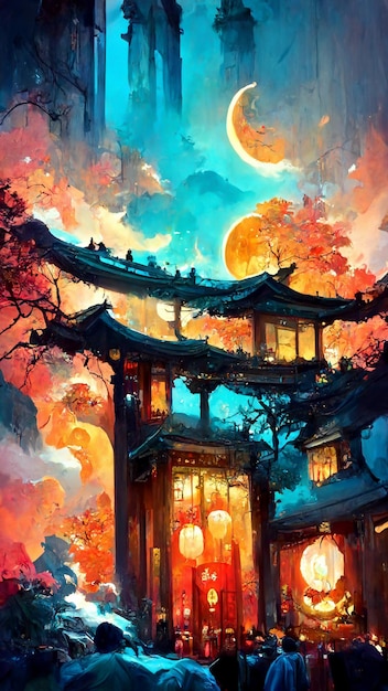 Mid Autumn Festival Stil Hintergrund abstrakte Malerei