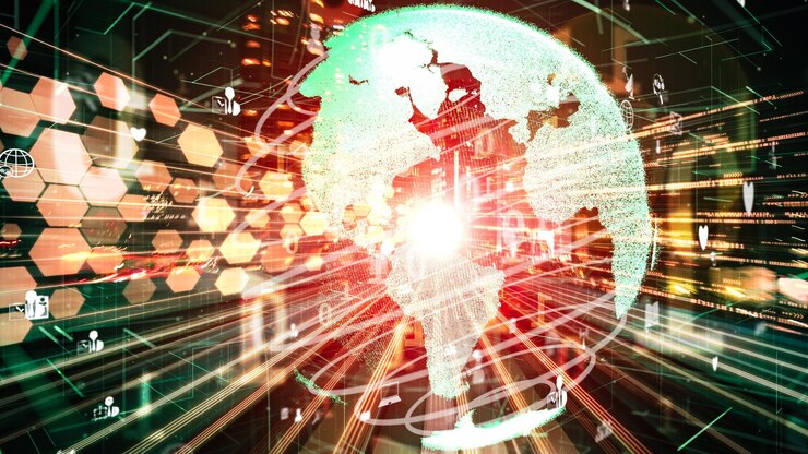 Foto mídia social global futurista, rede de pessoas e compartilhamento de dados digitais tácitos