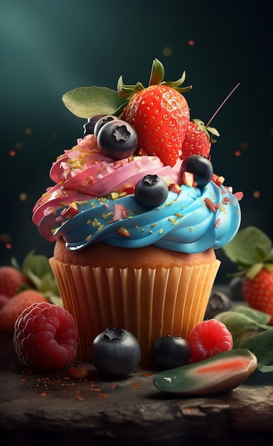 Midnight Delight Uma deliciosa fusão de frutas vermelhas e cupcakes Generative ai
