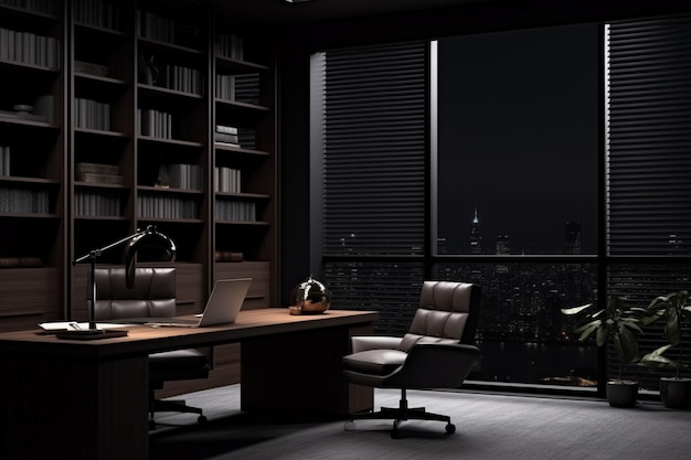 Midnight Desk Serenity Dark Office Foto do interior