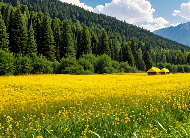 Miel de abeja y hermosa flor amarilla primavera verano naturaleza salvaje paisaje banner belleza i