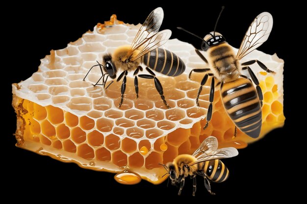 Miel de abejas y panal aislado en un fondo transparente generativo ai
