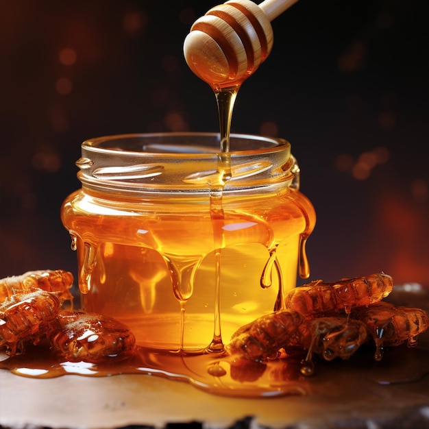 Miel aromática en primer plano de tarro