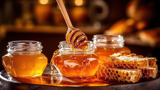miel de colmena en la mesa