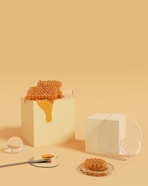 Foto la miel es un stand de exhibición de productos de primera calidad
