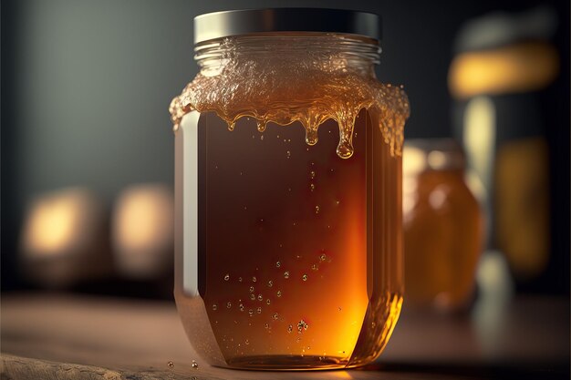 miel orgánica con panal en tarro de cristal, IA generativa