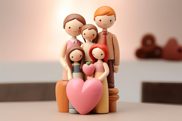 Miembro de la familia de madera con figura de mamá, papá e hijos que se aman