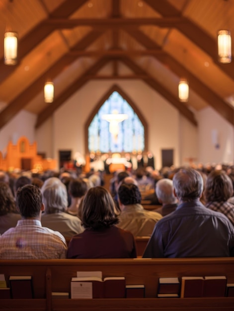 Los miembros de la congregación se reúnen en una iglesia atentamente frente al púlpito donde se pronuncia un sermón la atmósfera llena de un sentido comunitario de fe y reflexión