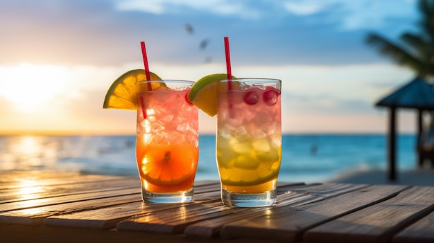 Mientras disfruta de bebidas en la playa.