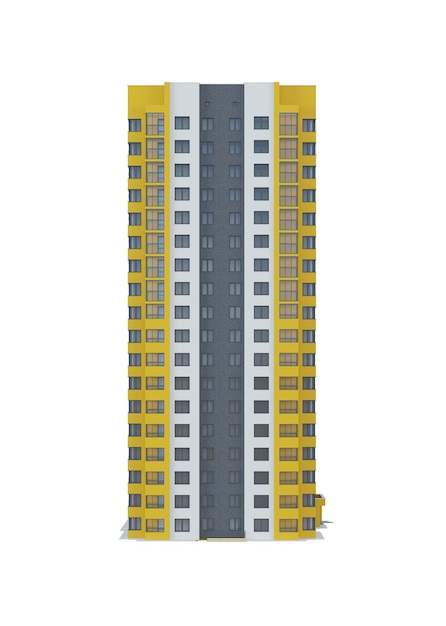 Mietshaus auf weißem Hintergrund 3D-Rendering