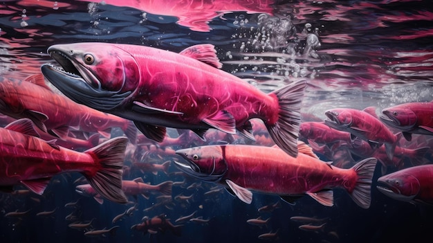 Migração para desova de salmão rosa closeup