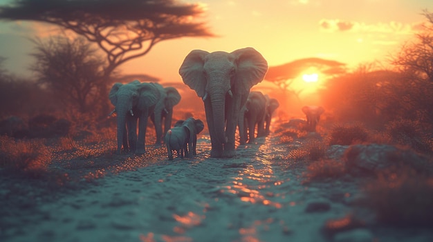 Migración de elefante africano HD 8K fondo de pantalla Imagen fotográfica de stock