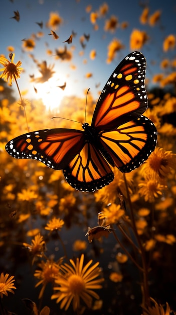 Foto migración de monarca un mar impresionante de belleza naranja y negra papel tapiz móvil vertical