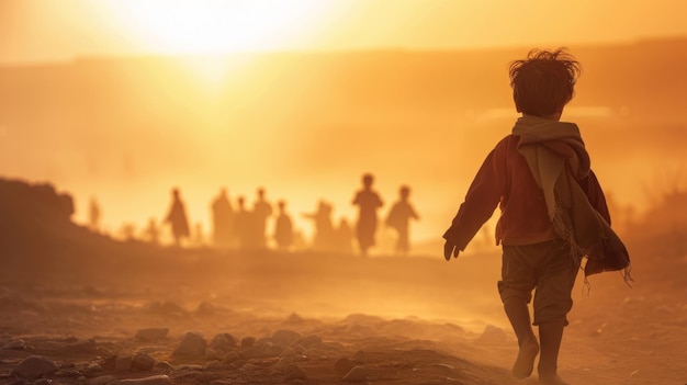 Foto migración de refugiados cambio climático y cuestiones políticas mundiales catástrofe demográfica humanitaria