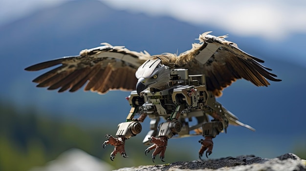 Foto mikro-roboteradler überwachen die luftqualität in abgelegenen gebieten