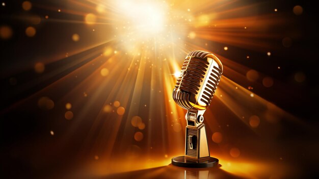 Mikrofon auf der Bühne mit goldenen Strahlen