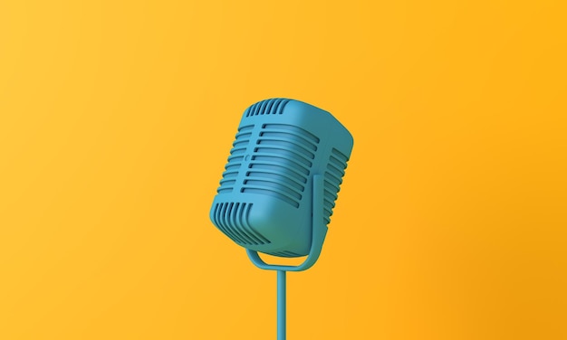 Mikrofon im Vintage-Stil vor einem einfachen, leuchtend gelben Hintergrund d-Rendering