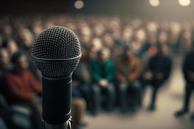 Mikrofon vor dem Hintergrund einer Audienzhalle aufgenommen Generative KI