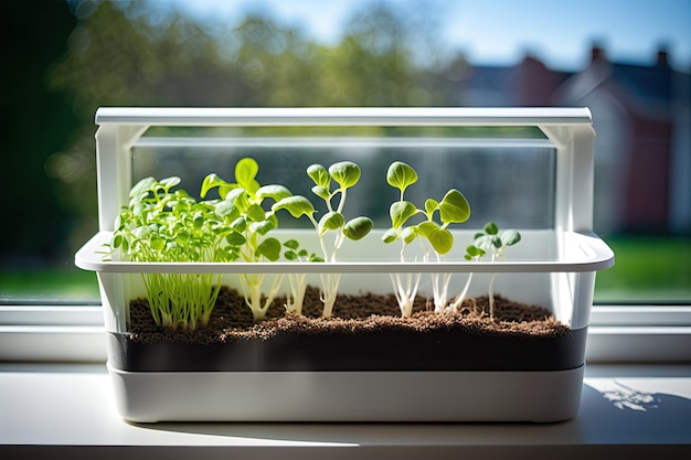 Mikrogrüne Saatschalen für die Fensterbank Recycelte Kunststoffbehälter für gekeimten Spinat und Rucola