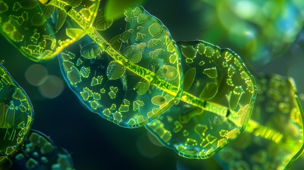 Mikroskopische Ansicht eines Chloroplasts, der Photosynthese durchläuft, mit Stapeln von Thylakoiden, die von