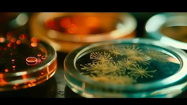 Mikroskopische Ansicht von Bakterien und Viruszellen in einer Labor-Petrischale
