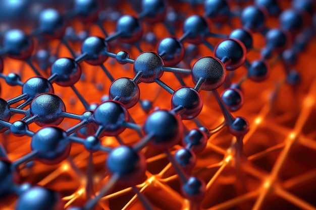 Mikroskopische Ansicht von Bindungen zwischen Atomen in Material, die mit generativer KI erzeugt wurden
