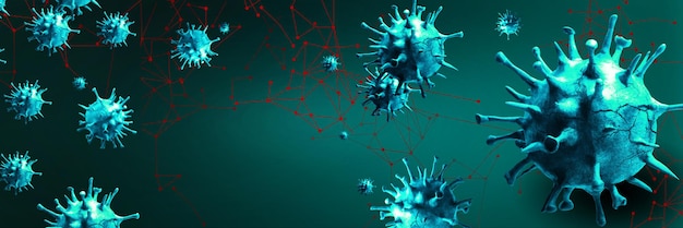 Mikroskopische Ansicht von Corona-Virus-Zellen. 3D-Darstellung