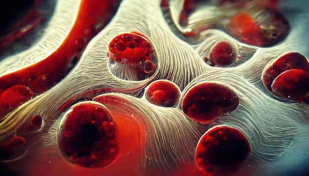 Mikroskopische Bilder menschlicher oder fremder Zellen im Inneren des menschlichen Körpers, die Schaffung von Leben, hypnotisieren die Bewegung von Zellen, Darstellung eines Virus, medizinisches allgemeines Bild zur Verwendung in Filmspielen oder Büchern