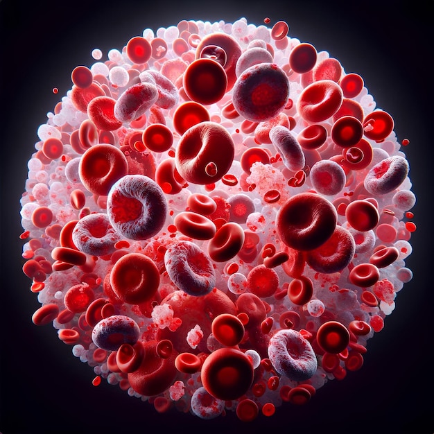 Mikroskopische Sicht auf rote Blutkörperchen in einem dynamischen Cluster